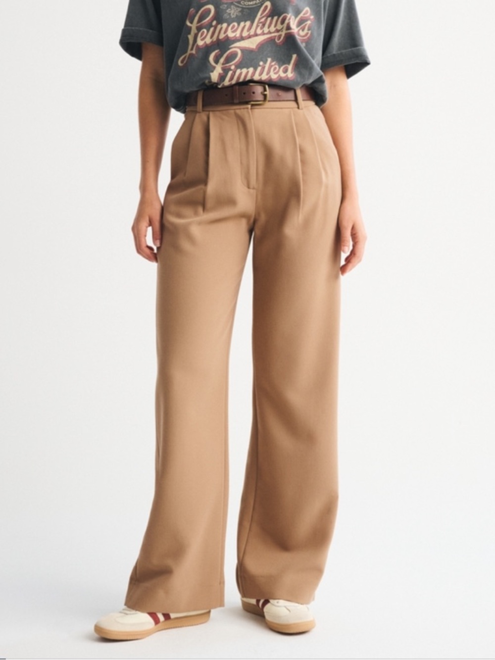 A&F Sloane Tailored Wide Leg Pant Khaki Brown